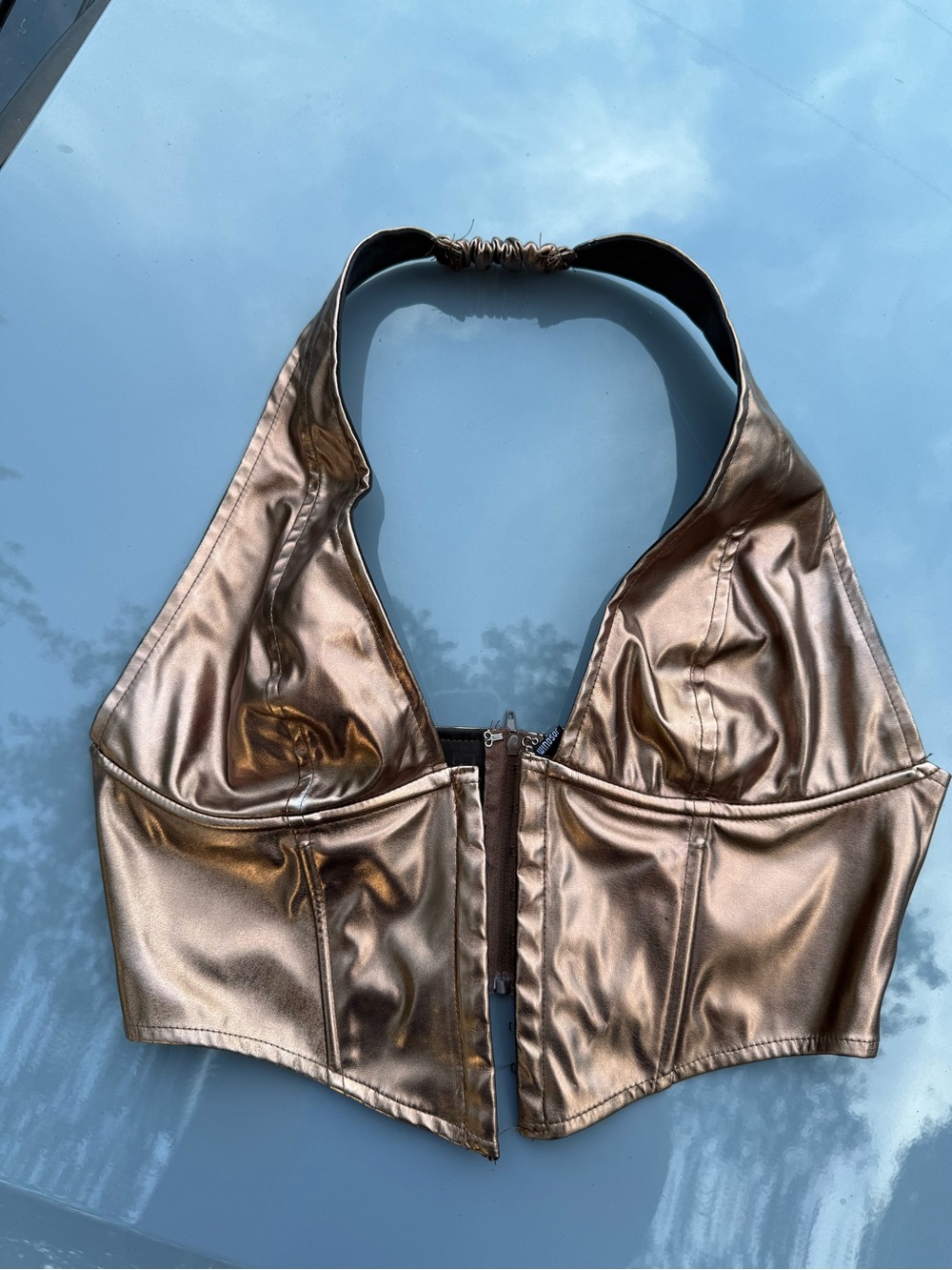 Windsor Metallic Bronze Halter Crop Top